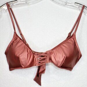 Yamma Womens Salmon Pink Bikini Top With Adjustable Straps & Tie Back Size Large
